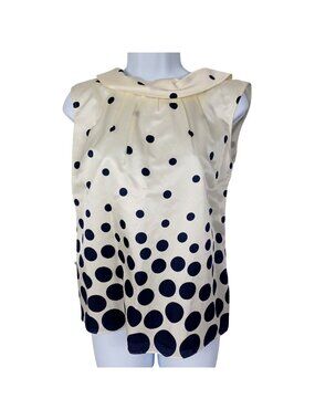 Talbots Tunic Top Blouse Sleeveless Loose FitY2K Ivory/Black Silky Women Large